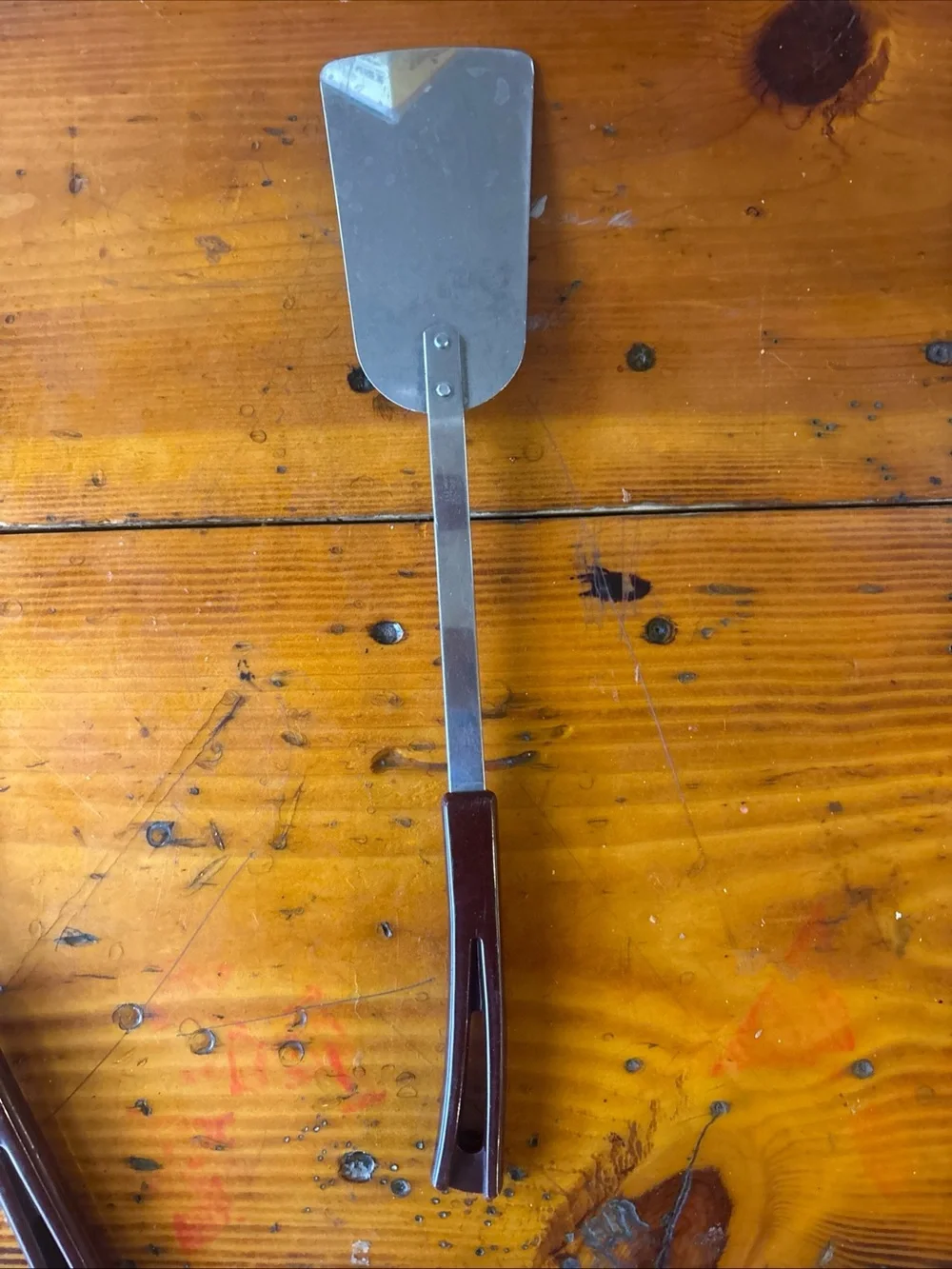 Metal Slotted Turner and Spatula Set with Brown Handles
